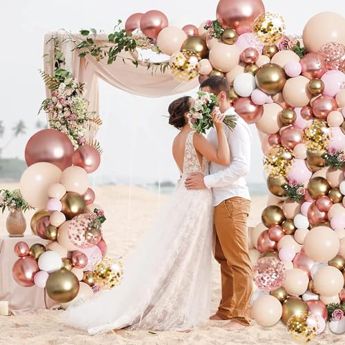 129-Piece Rose Gold and Pink Balloon Garland Arch Kit for Party Decor