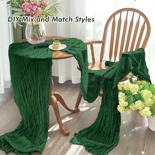 IVAPUPU 10FT Emerald Green Cheesecloth Table Runner - 4 Pack Fall & Christmas Decor