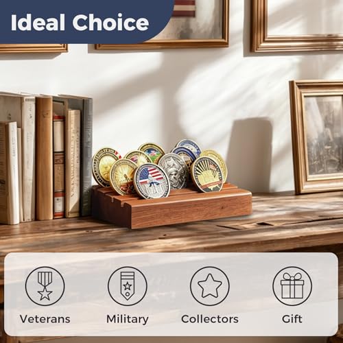 4-Row Solid Wood Challenge Coin Display Stand - Walnut Finish