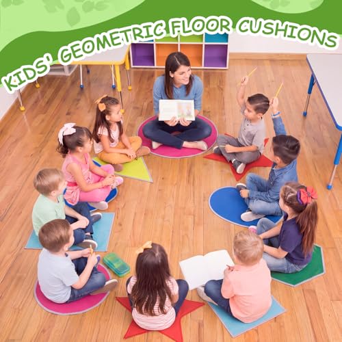 12-Piece Classroom Carpet Seats - Non-Slip Geometric Shape Mats for Kids