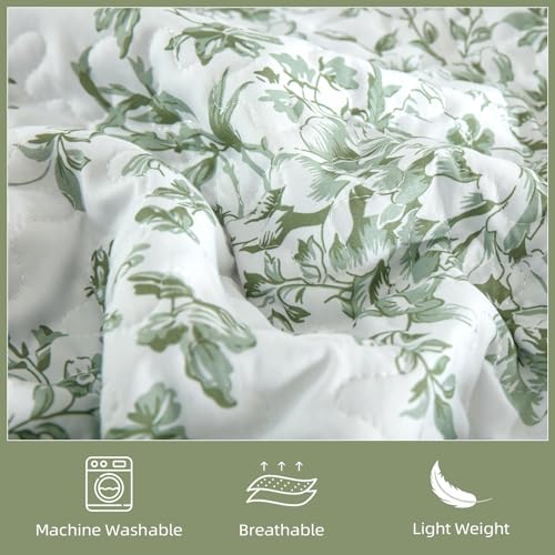 WONGS BEDDING Sage Green Botanical Floral King Quilt Set - 3-Piece Bedspread