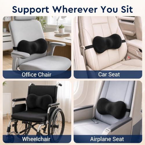 Lumbar Support Pillow for Office & Car Seats - Memory Foam Cushion