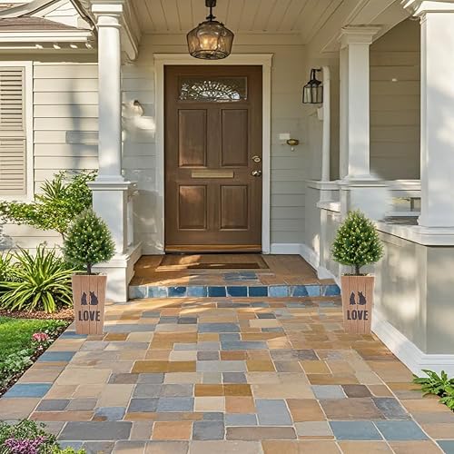 21-Inch Artificial Cedar Topiary Trees for Outdoor Entryway, 2-Pack