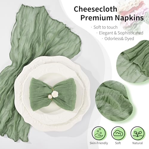 100 Pack Sage Green Cheesecloth Napkins 20"x20" Washable Gauze Table Napkins