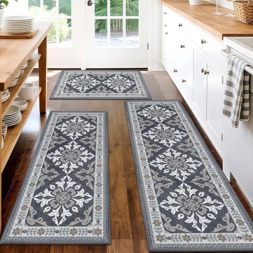 3-Piece Kitchen Rug Set, Non-Slip Washable Floor Mats for Kitchen & Home