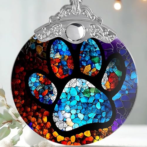 Stained Glass Pet Christmas Ornament, 3-Inch Holiday Tree Decoration