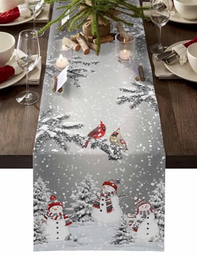 Ueplerts 13 x 72 Grey Christmas Table Runner – 72in Long Snowman Snowflake Farmhouse Decor
