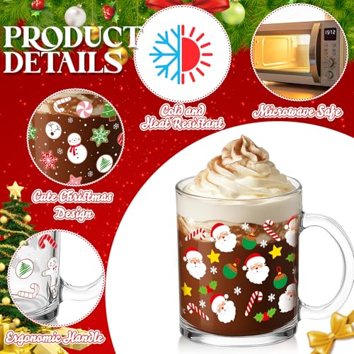 Vesici 12 Set Christmas Glass Mugs 12oz Classic with Handle - Festive Holiday Drinkware