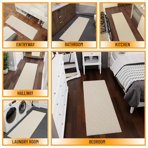 2x6 Shaggy Runner Rug - Soft Cream Non-Slip Carpet for Hallways & Entryway
