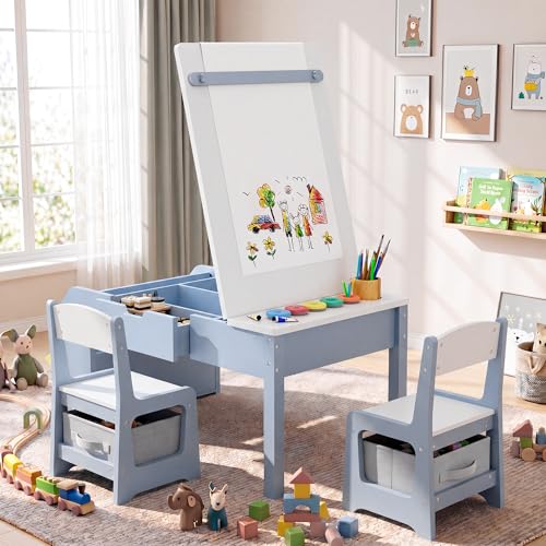 5-in-1 Kids Activity Table and Chair Set with Art Easel and Storage