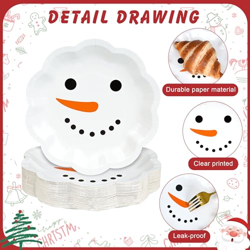 AimFun 48-Pack Snowman Christmas Paper Plates - Winter Holiday Disposable Dessert Plates