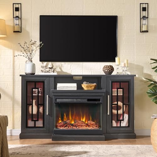59-Inch LED TV Stand with 3-Side Glass Electric Fireplace