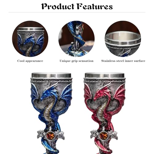 Medieval Dragon Wine Goblet with Stainless Steel Lining, 7oz Fantasy Chalice