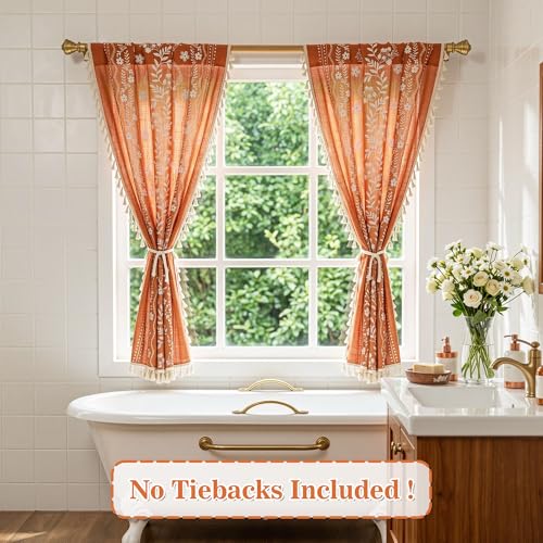Boho Floral Short Tier Curtains - 26" Wide, 36" Long, 2 Pcs