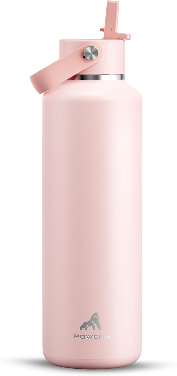 POWCAN 24 oz Insulated Water Bottle - Leakproof, Keeps Drinks Cold for 24 Hours | Lightweight Metal with Straw (Cotton Candy)