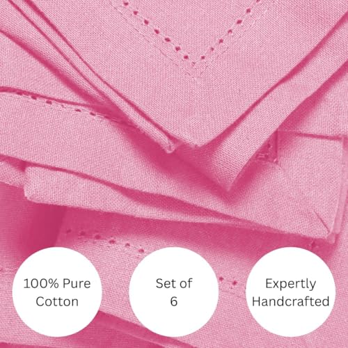 WeWove 100% Cotton Dinner Napkins Set of 6 – 18x18 in, Pink, Hemstitch, Reusable