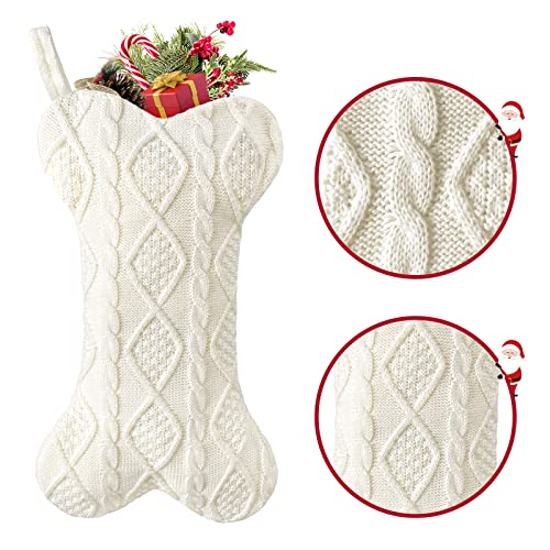 Large Bone Shape Knitted Dog Christmas Stocking - White Pet Decor