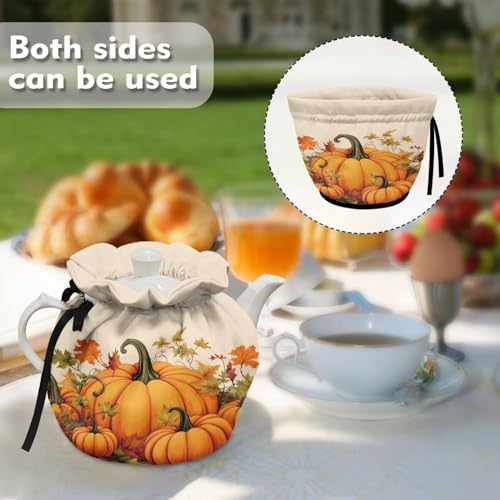 Yewattles Fall Maple Pumpkin Tea Pot Cozy | Reusable Dust Cover for Teapots