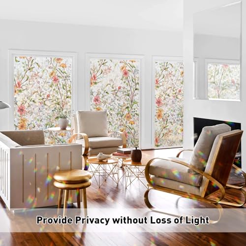 Floral Decorative Window Privacy Film - 3D Static Cling, UV Protection