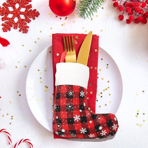 Laumoi Mini Christmas Stockings Bulk 5 Inch Buffalo Plaid Holiday Decor (60 Pieces)