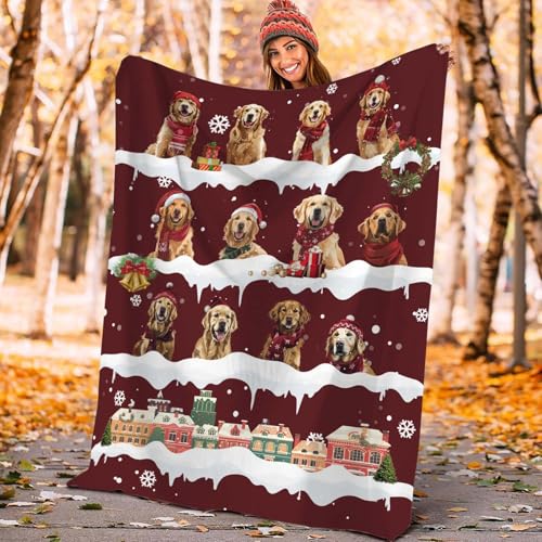 Christmas Golden Retriever Throw Blanket 40x50 Inches Cozy Plush Fuzzy Fleece Gift