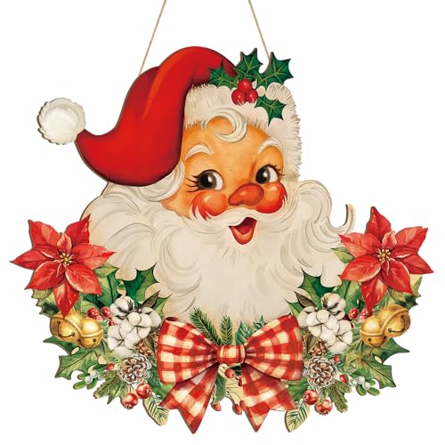 Sophena Santa Wooden Christmas Door Wreath Large - Welcome Holiday Decor