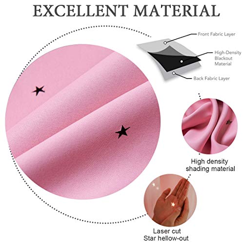 Double Layer Star Cut Out Blackout Curtains, Pink 52 x 63 Inch Panels