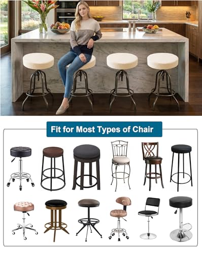 Waterproof Bar Stool Covers - Round Slipcovers for 15-18 In Stools, Beige