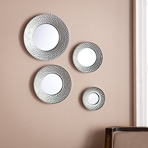 Hammered Silver Sphere Wall Mirror Set - 4-Piece Decorative Iron Round Mirrors