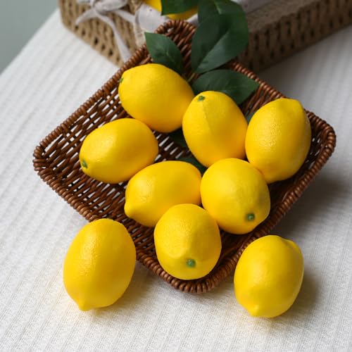 20 Pcs Artificial Lemons with Leaves - Realistic Faux Fruit Decor