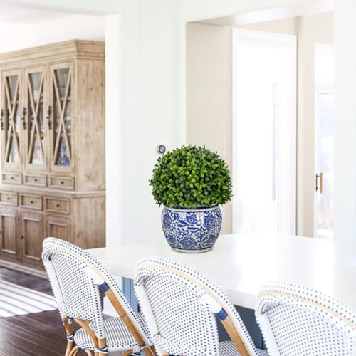 Artificial Boxwood Topiary Ball in Blue and White Ceramic Pot 10-Inch