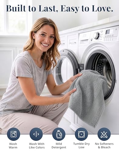 100% Cotton Hand Towels - 4 Pack Soft & Absorbent Grey Bath Towels 16x28