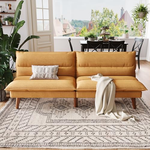 Convertible Corduroy Futon Sofa Bed, 71-Inch Small Sleeper Loveseat