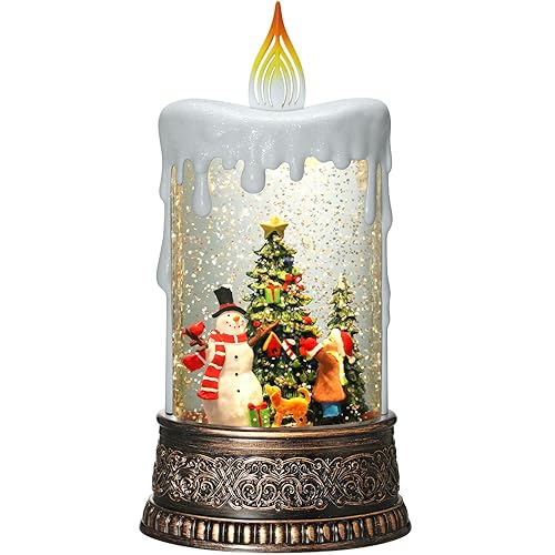 Lighted Candle-Shaped Snow Globe Lantern with Music and Timer