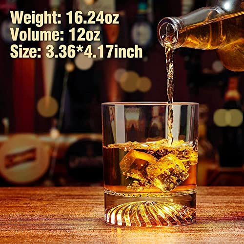 OPAYLY Set of 4 12oz Old Fashioned Whiskey Glasses - Heavy Lead-Free Crystal, Gift for Men & Women