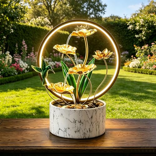 15-Inch Indoor Lotus Flower Tabletop Water Fountain with LED Light