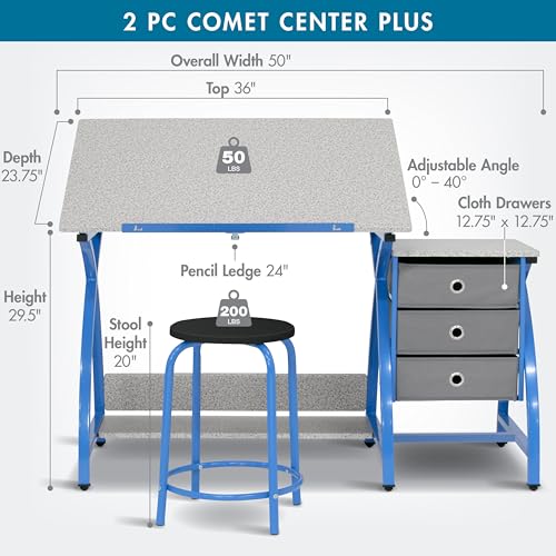 Adjustable Craft Table and Stool Set with Storage Drawers