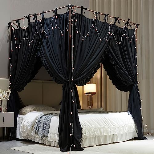 4 Corner Post Bed Canopy - Double Layer Mosquito Net & Princess Bed Curtain