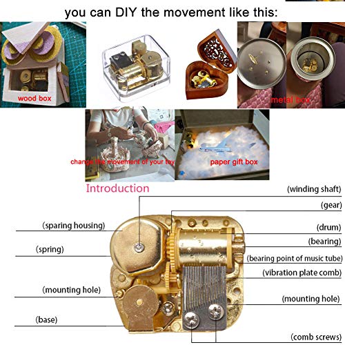 18-Note Gold Wind-Up Music Box Movement for DIY Crafts