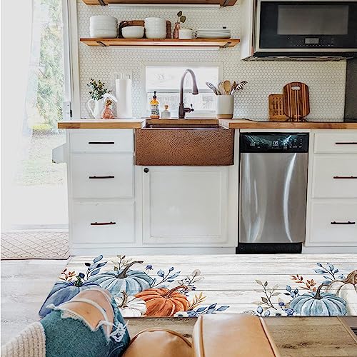 Fall Pumpkin Kitchen Mat Set 2 Pieces with Non-Slip Backing - 15.7"x23.6" & 15.7"x47.2" Thanksgiving Decor Rugs