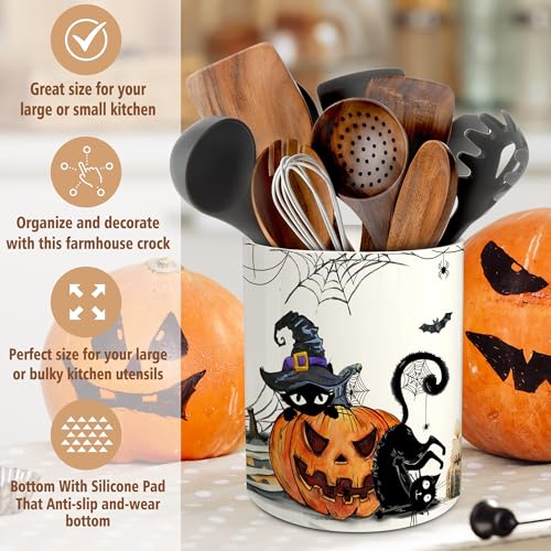 Halloween Ceramic Cat Utensil Holder - Piñata Kitchen Decor