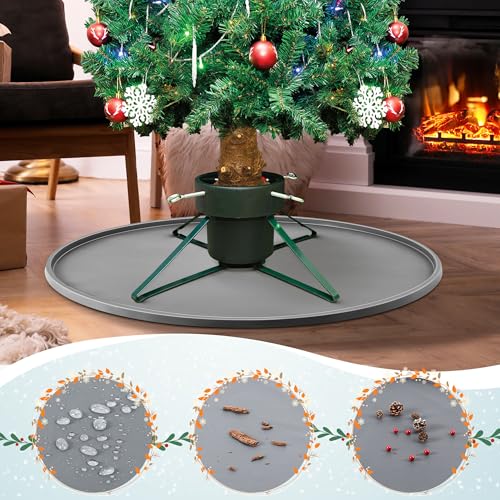 Gray Silicone Christmas Tree Floor Protector Mat - 31 Inch Waterproof Xmas Stand Cover