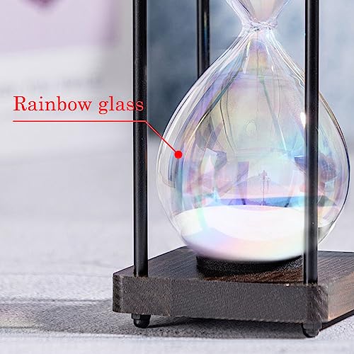 Rainbow Hourglass Timer 60 Min White Sand Wooden Desk Decor Gift