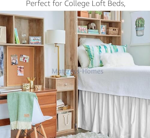 Twin XL Dorm Bed Skirt with 46-Inch Drop & Split Corners - White Dust Ruffle