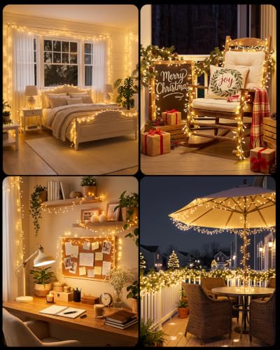 MERRIMAX Fairy Lights Plug-In 59FT 600LED Firecracker Cluster, 8 Modes, Warm White, Remote & Timer