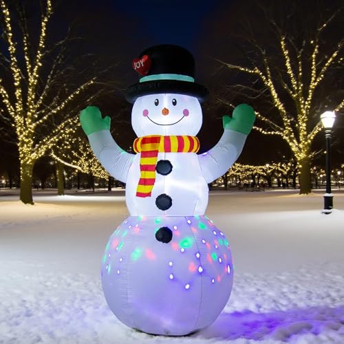 8FT Inflatable Snowman Christmas Decoration - Blow Up Snowman with LED Lights - Red, Yellow, Blue, Black, White