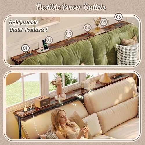 Adjustable Behind-Couch Console Table with Power Outlets and USB Ports