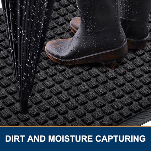 Heavy Duty Non-Slip Rubber Door Mat - 29.5x17 Inch Indoor Outdoor Entrance Rug