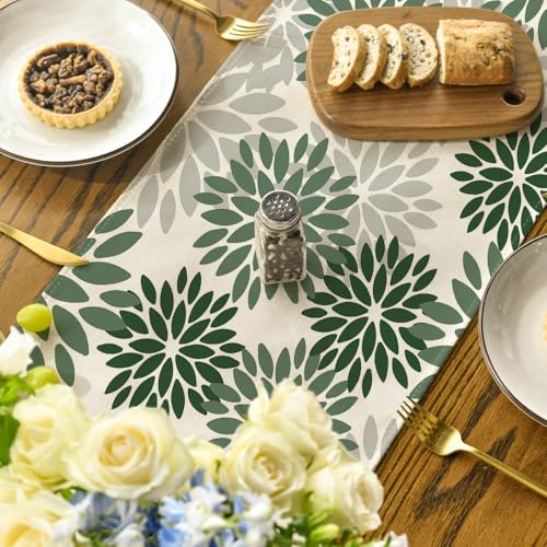 Artoid Mode Dark Green Dahlia Floral Table Runner 13x120 Inch for Home & Party Decor