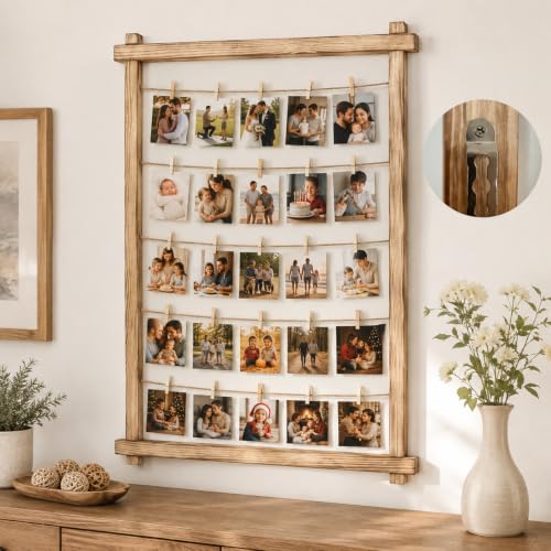 Wooden Photo Display Board with 30 Clips – 25 x 33 Inch Large